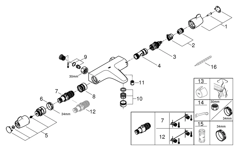 Grohe Grohtherm Special Thermostat-Wannenbatterie, ½ Wandmontage chrom Grohe Grohtherm Special Thermostat-Wannenbatterie, ½ Wandmontage chrom