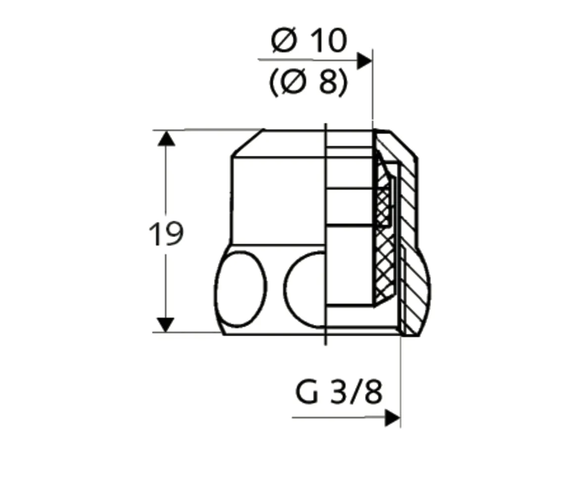 Spezial-Quetschverschraubung, Ø 8, DN 10 G 3/8 IG, chrom Spezial-Quetschverschraubung, Ø 8, DN 10 G 3/8 IG, chrom