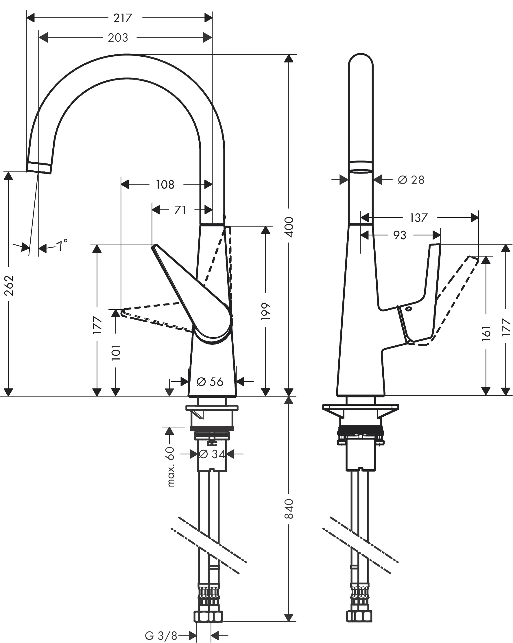 Spültischmischer 260 Talis M51 1jet chrom