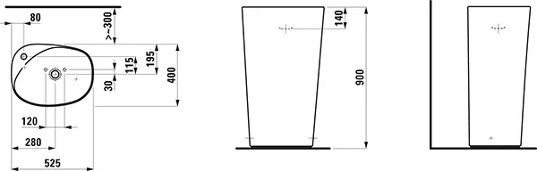 Waschtisch freistehend PALOMBA 400x525x900 1 Hahnloch ohne Überlauf weiß