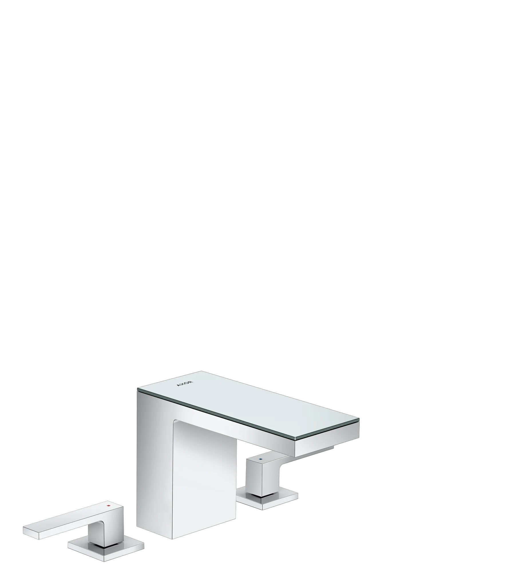 Hansgrohe AXOR MyEdition 3-Loch Waschtischarmatur 110 mit Push-Open Ablaufgarnitur, Chrom/Spiegelglas Hansgrohe AXOR MyEdition 3-Loch Waschtischarmatur 110 mit Push-Open Ablaufgarnitur, Chrom/Spiegelglas