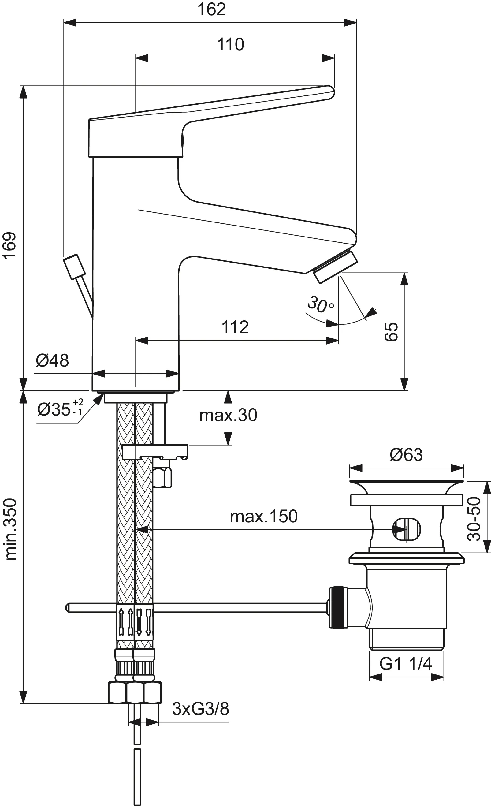 Waschtischarmatur Ceraplus Niederdruck mit Ablaufgarnitur Ausladung 112mm Chrom Waschtischarmatur Ceraplus Niederdruck mit Ablaufgarnitur Ausladung 112mm Chrom