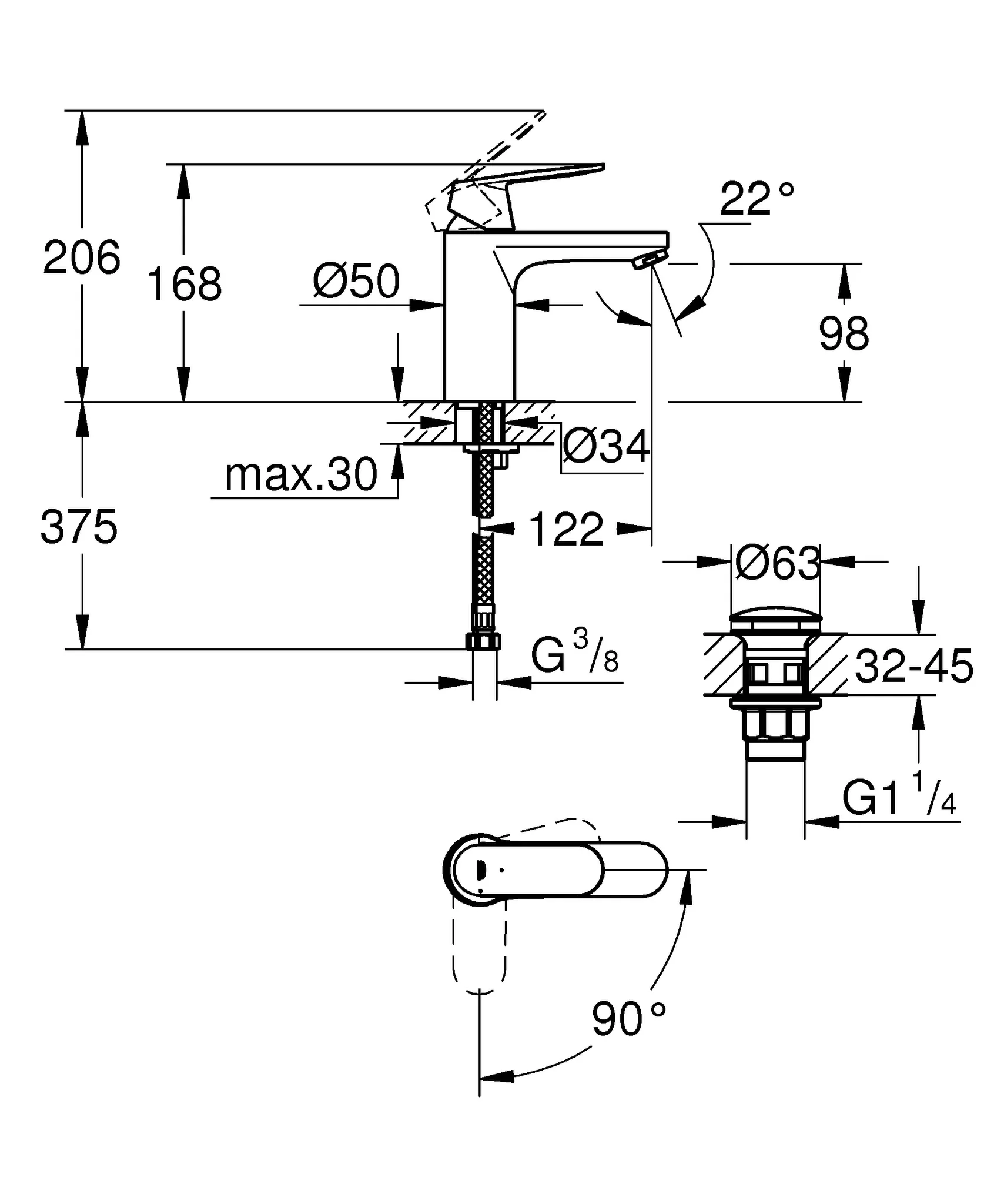Einhand-Waschtischbatterie Eurosmart Cosmopolitan 23928, M-Size, Einlochmontage, Energie-Spar-Funktion Mittelstellung kalt, glatter Körper, Push-open Ablaufgarnitur 1 1/4'', chrom Einhand-Waschtischbatterie Eurosmart Cosmopolitan 23928, M-Size, Einlochmontage, Energie-Spar-Funktion Mittelstellung kalt, glatter Körper, Push-open Ablaufgarnitur 1 1/4'', chrom