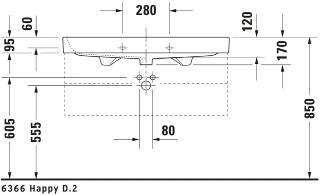 Wandwaschtisch „Happy D.2“, mit Überlauf, Hahnlochposition mittig