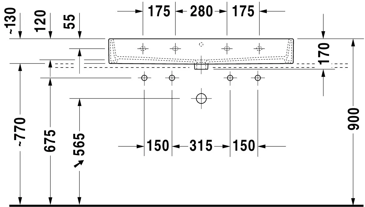 Duravit Waschtisch Vero Air 1000 mm, weiß Hochglanz, 1 Becken, 2 Waschplätze, Hahnlochbank, geschliffene Unterseite