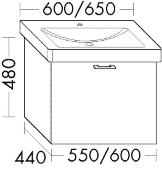 Waschtischunterschrank Sys30 von burgbad - 440 mm tief, 550 mm breit, 480 mm hoch, 1 Auszug, 300 mm Einbautiefe