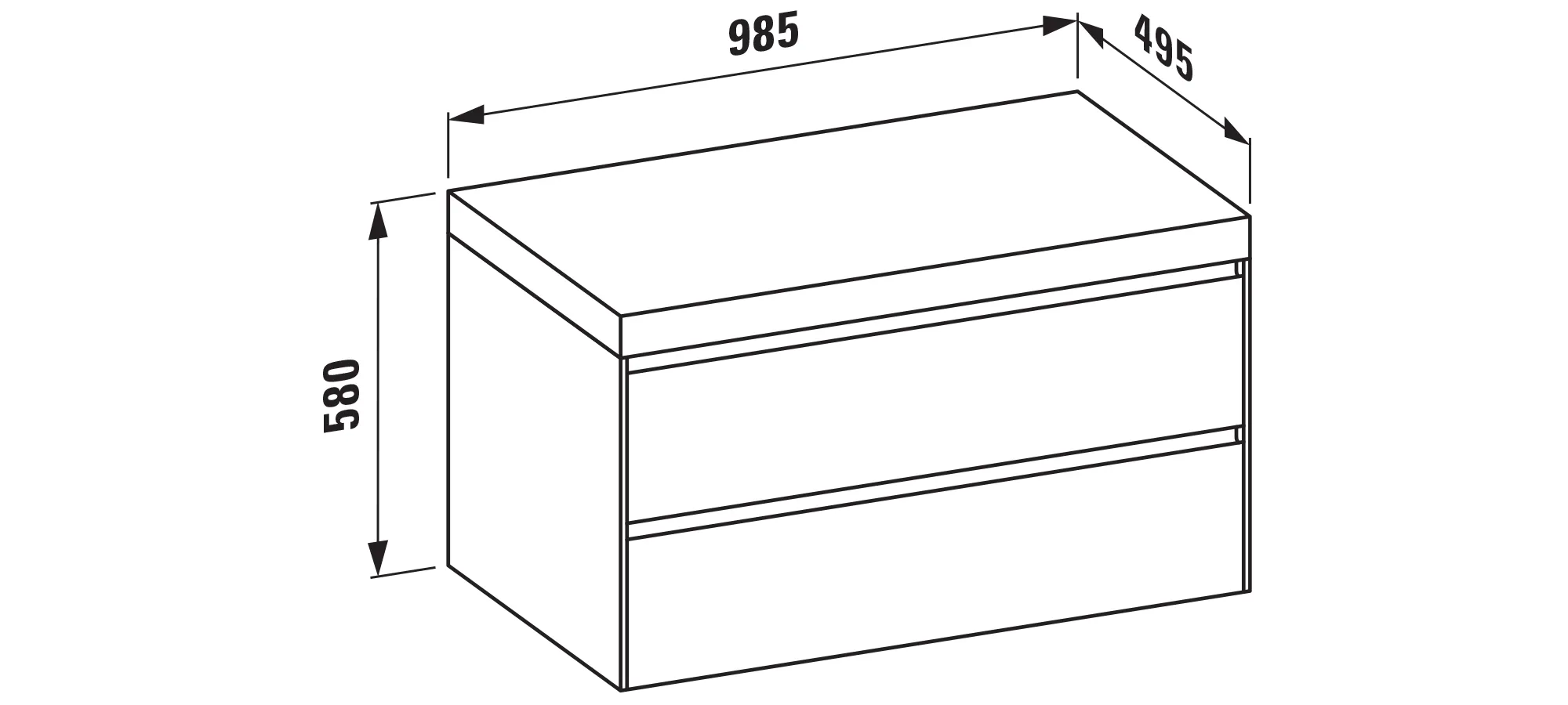 Waschtischunterbau+Waschtischplatte (MODULAR SYSTEM) LANI 495x985x580 ohne Ausschnitt Abdeckplatte 65 mm (Farbe: .260 weiß matt matt), mit 2 Schubladen integrierter Griffleiste Vollauszug und Soft-Close weiß matt