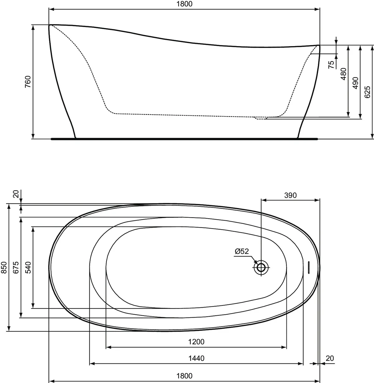 Ideal Standard Badewanne „Around“ 85 × 180 cm in Weiß