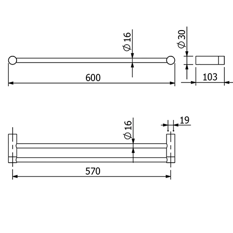 -VELA R Doppel-Badetuchhalter Länge = 600MM chrom