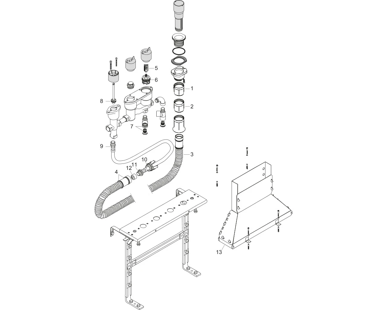 Grundkörper 4-Loch Wannenarm.Axor m.Thermostat f.Fliesenrand m.Secuflexbox