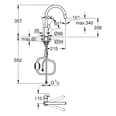 Einhand-Spültischbatterie BauEdge 30536, hoher Auslauf, ausziehbare Laminarbrause, chrom Einhand-Spültischbatterie BauEdge 30536, hoher Auslauf, ausziehbare Laminarbrause, chrom