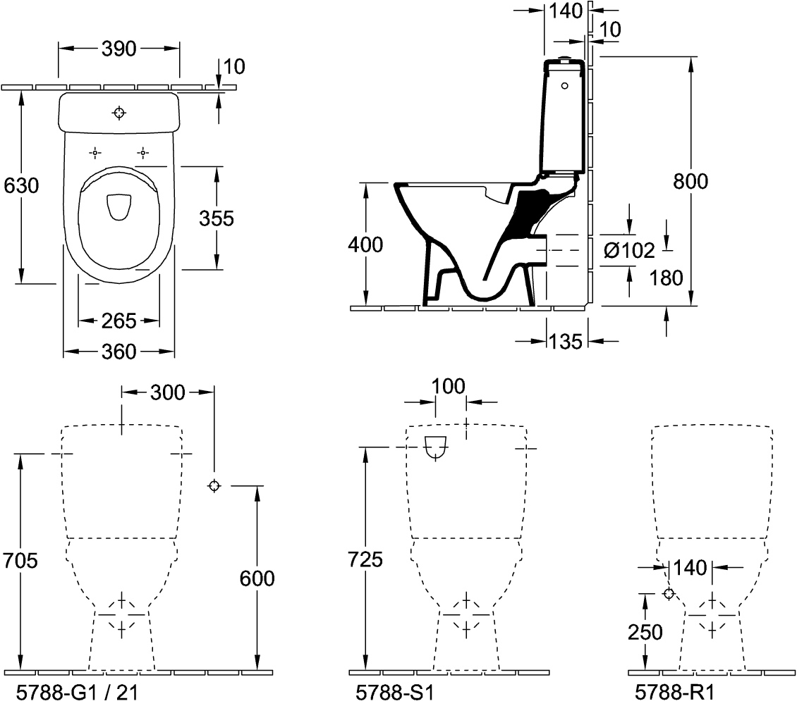 Tiefspül-WC Compact spülrandlos für Kombination O.novo 5689R0, 360 x 605 x 400 mm, Oval, bodenstehend, Abgang waagerecht, Weiß Alpin