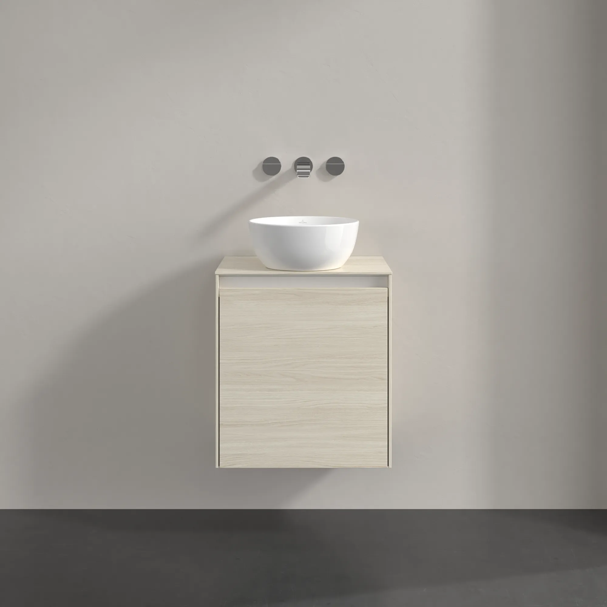 Villeroy & Boch Waschtischunterschrank „Collaro“ 500 × 548 × 380 mm White Oak, für Becken mittig, Anschlag links, mit Beleuchtung Villeroy & Boch Waschtischunterschrank „Collaro“ 500 × 548 × 380 mm White Oak, für Becken mittig, Anschlag links, mit Beleuchtung