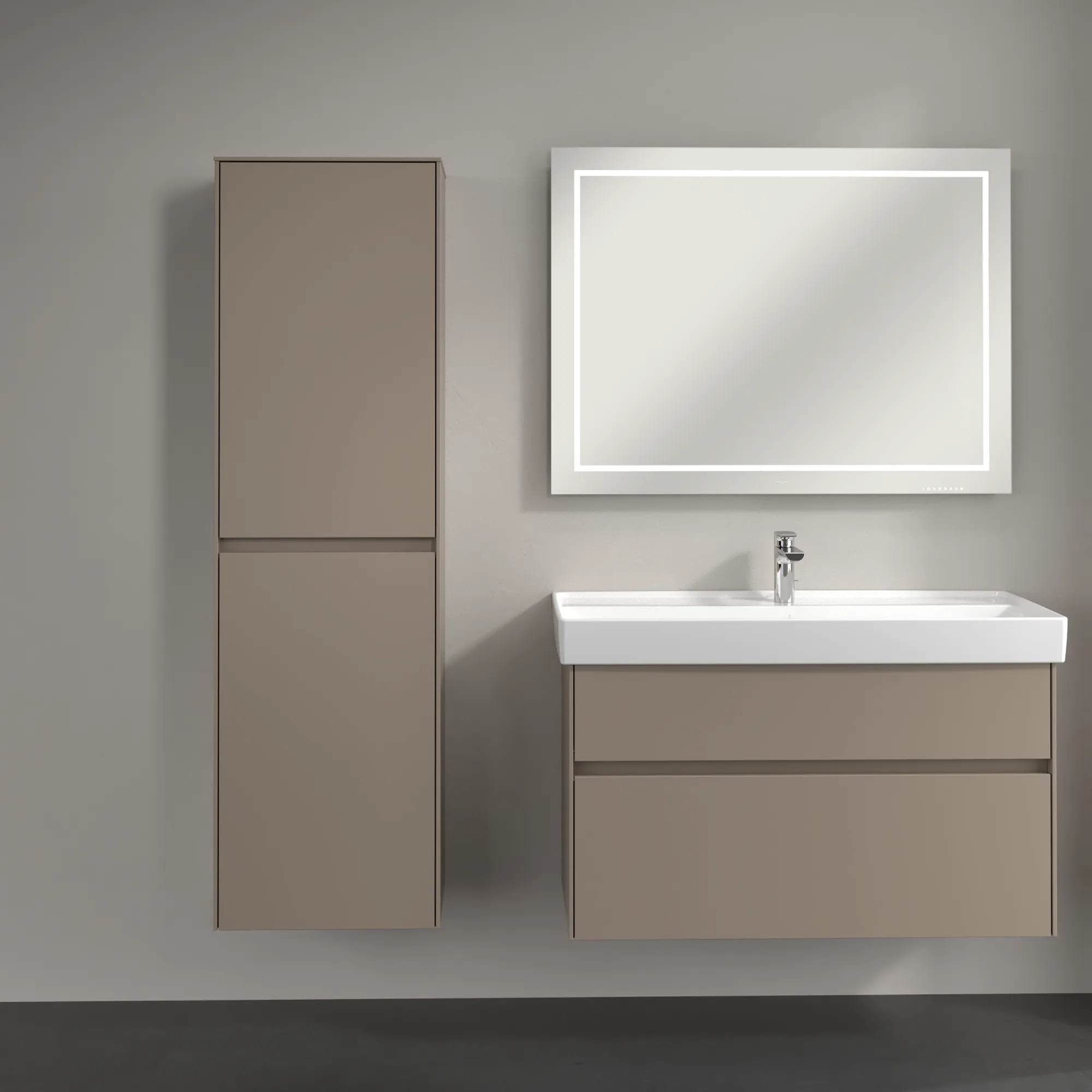 Villeroy & Boch Hochschrank Collaro C03400, Eckig, Taupe, 1.538 mm Höhe, 454 x 347 mm Maße, 2 Türen mit SoftClosing, integrierte Aluminiumgriffe Villeroy & Boch Hochschrank Collaro C03400, Eckig, Taupe, 1.538 mm Höhe, 454 x 347 mm Maße, 2 Türen mit SoftClosing, integrierte Aluminiumgriffe