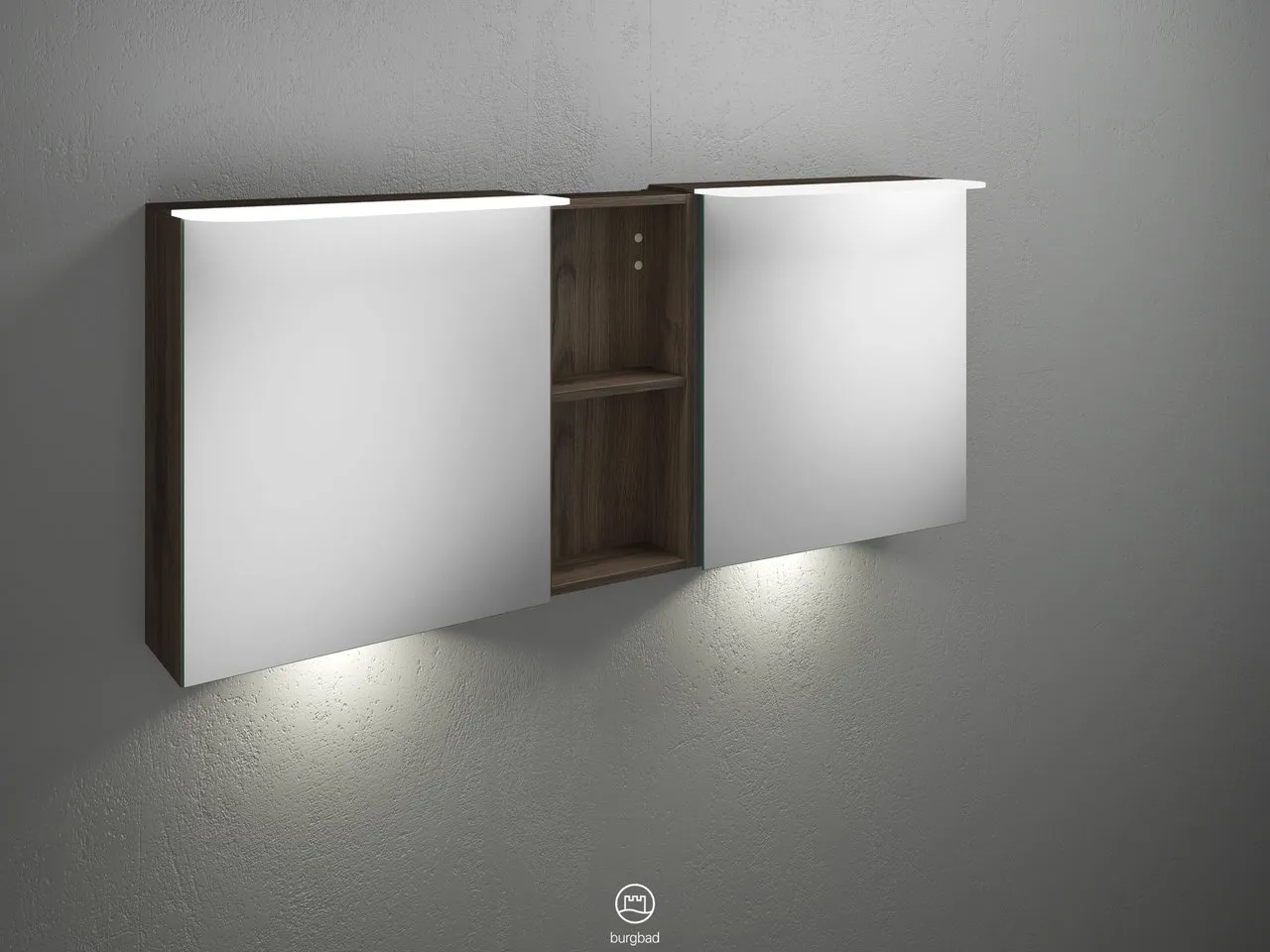 Burgbad Spiegelschrank Badu SFUE150, 310x1500x665 mm, beidseitig verspiegelt mit Regal und LED-Beleuchtung