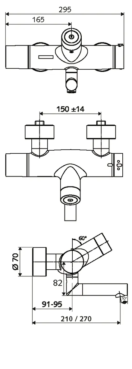 Aufputz-Waschtisch-Armatur VITUS VW-C-T, Mischwasser, Thermostat, Elektronisch, 2 RFV, Batteriefach, 2x DN 15 G 1/2 AG, SWS Bus-Extender VITUS BE-FV, Ausladung bis Mitte Strahlregler: 270 mm, chrom