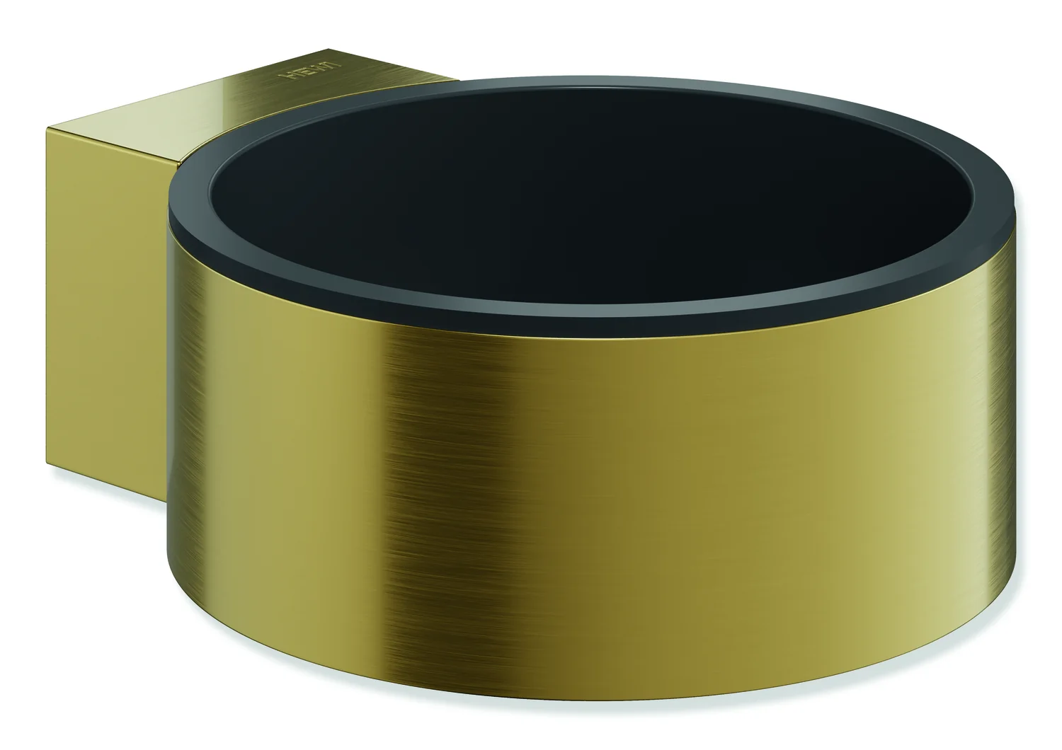 HEWI Föhnhalter System 900, PVD-beschichtet, Einsatz schwarz matt, Wandmontage, Farbe Gold gebürstet, Maße: 78 x 37 x 104 mm