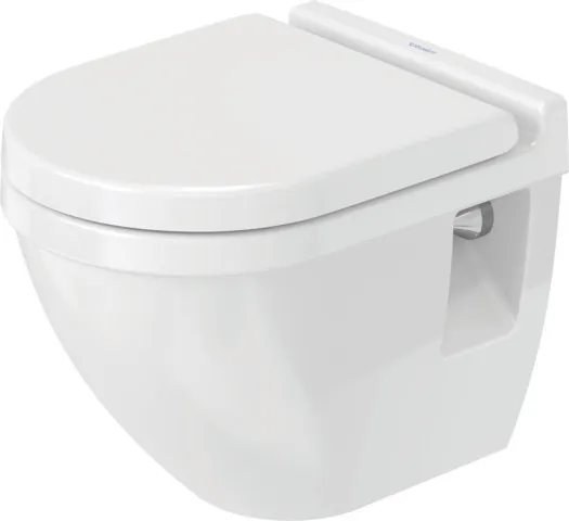 Wand-Tiefspül-WC Compact „Starck 3“ 36,5 × 35,5 × 48 cm, Befestigung sichtbar, mit Spülrand, Abgang waagerecht