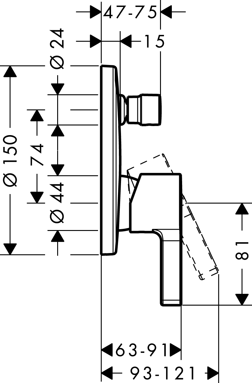 Wannenmischer Unterputz Metris S F-Set chrom mit Sicherungskombination