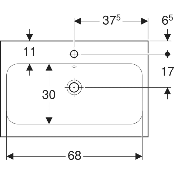 Wandwaschtisch „iCon Light“, mittig, rechteckig 75 × 48 cm in weiß alpin