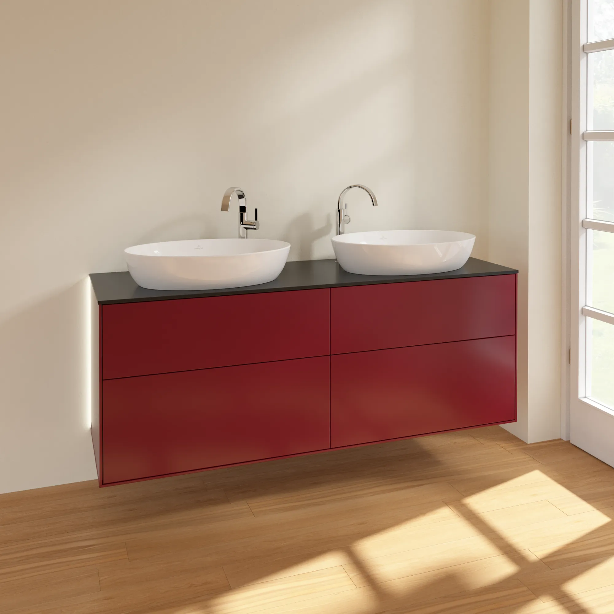 Villeroy & Boch Waschtischunterschrank „Finion“ für Schrankwaschtisch 1600 × 603 × 501 mm Peony Matt Lacquer, mit Hahnlochbohrung, für links und rechts Villeroy & Boch Waschtischunterschrank „Finion“ für Schrankwaschtisch 1600 × 603 × 501 mm Peony Matt Lacquer, mit Hahnlochbohrung, für links und rechts