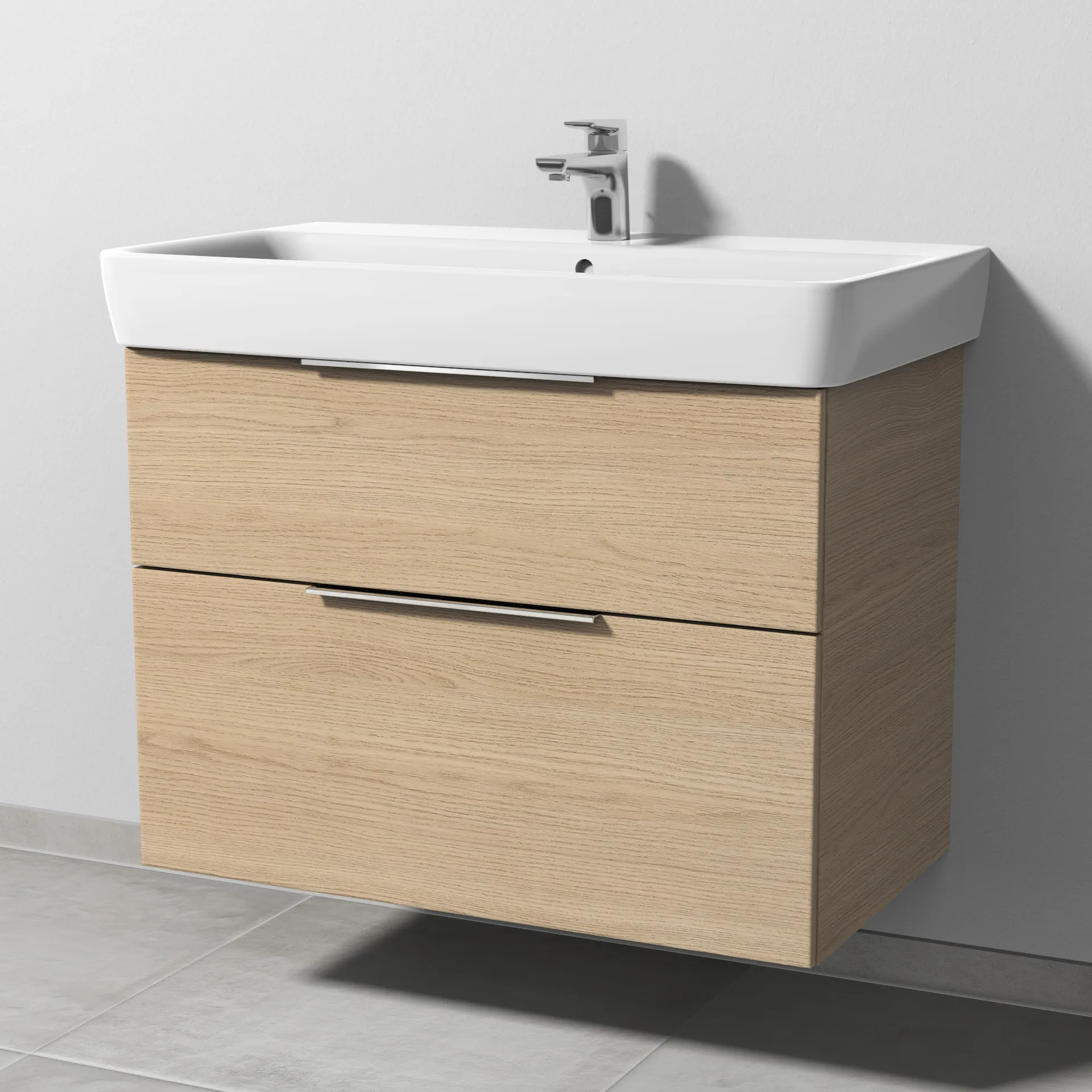Sanipa Waschtischunterschrank „3way“ 790 × 588 × 407 mm in Eiche Nordic, Becken mittig Sanipa Waschtischunterschrank „3way“ 790 × 588 × 407 mm in Eiche Nordic, Becken mittig