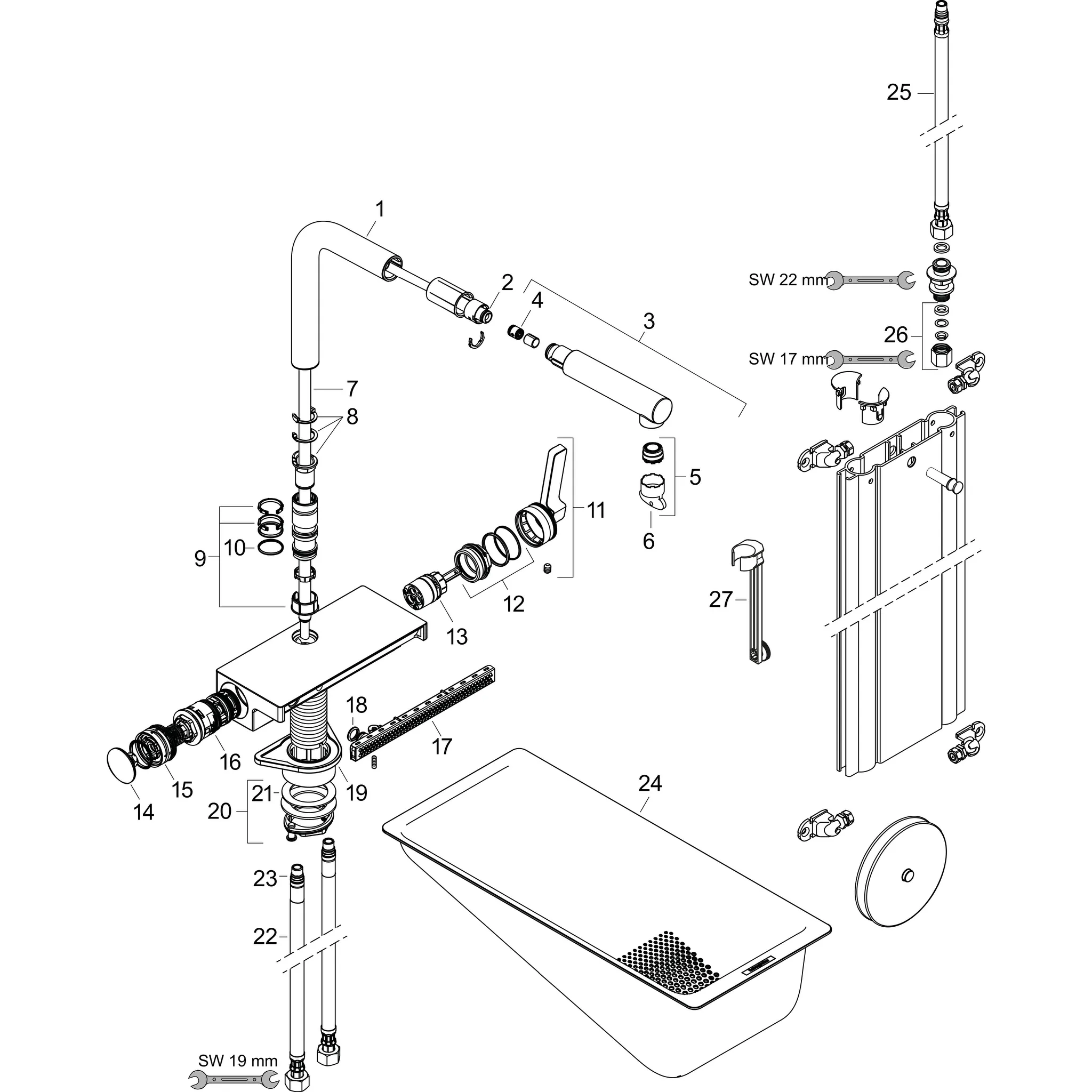 Spültischmischer 250 Aquno Select M81 Ausziehauslauf 2jet sBox chrom