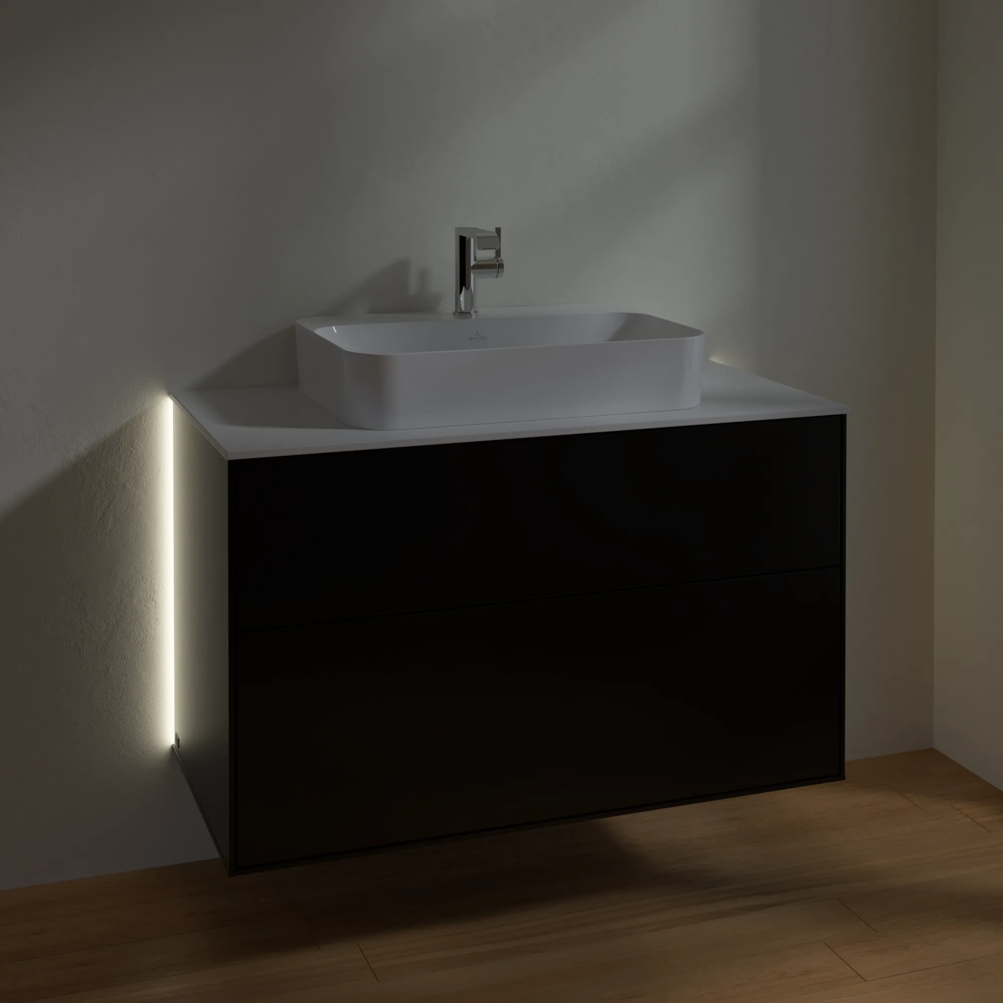 Villeroy & Boch Waschbeckenunterschrank Finion G35, 1000x603x501 mm, Black Matt Lacquer, mit Beleuchtung und Push-to-open Funktion Villeroy & Boch Waschbeckenunterschrank Finion G35, 1000x603x501 mm, Black Matt Lacquer, mit Beleuchtung und Push-to-open Funktion