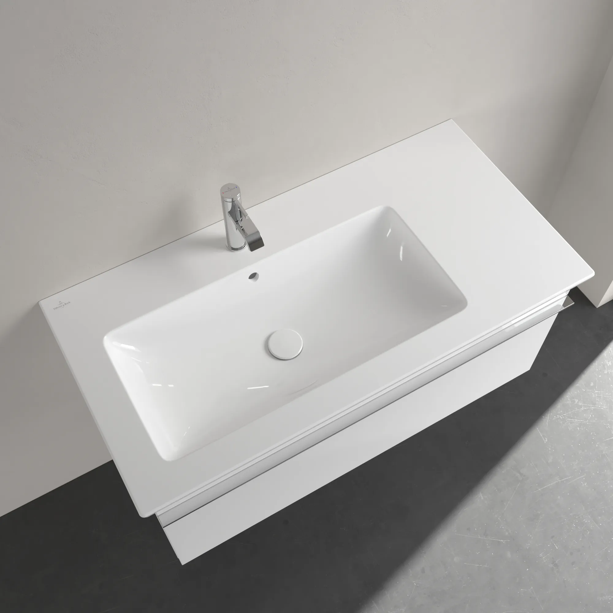 Villeroy & Boch Wandwaschtisch „Venticello“ 1000 × 500 × 170 mm, für Becken links, mit Hahnlochbohrung, Hahnlochposition mittig in Weiß Alpin