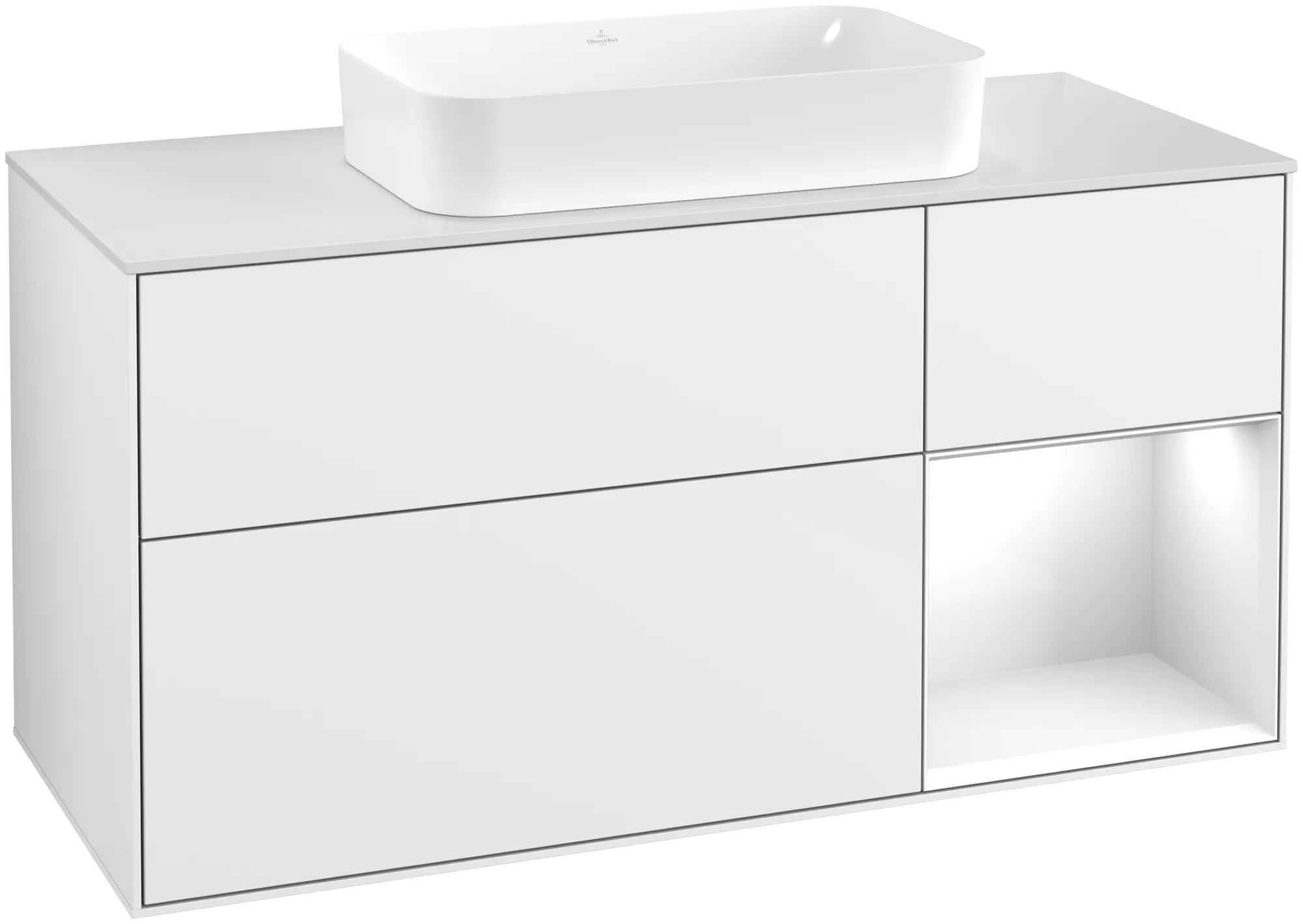 Villeroy & Boch Finion Waschbeckenunterschrank F71 1200x603x501mm Glossy White Lacquer / Glass White Matt