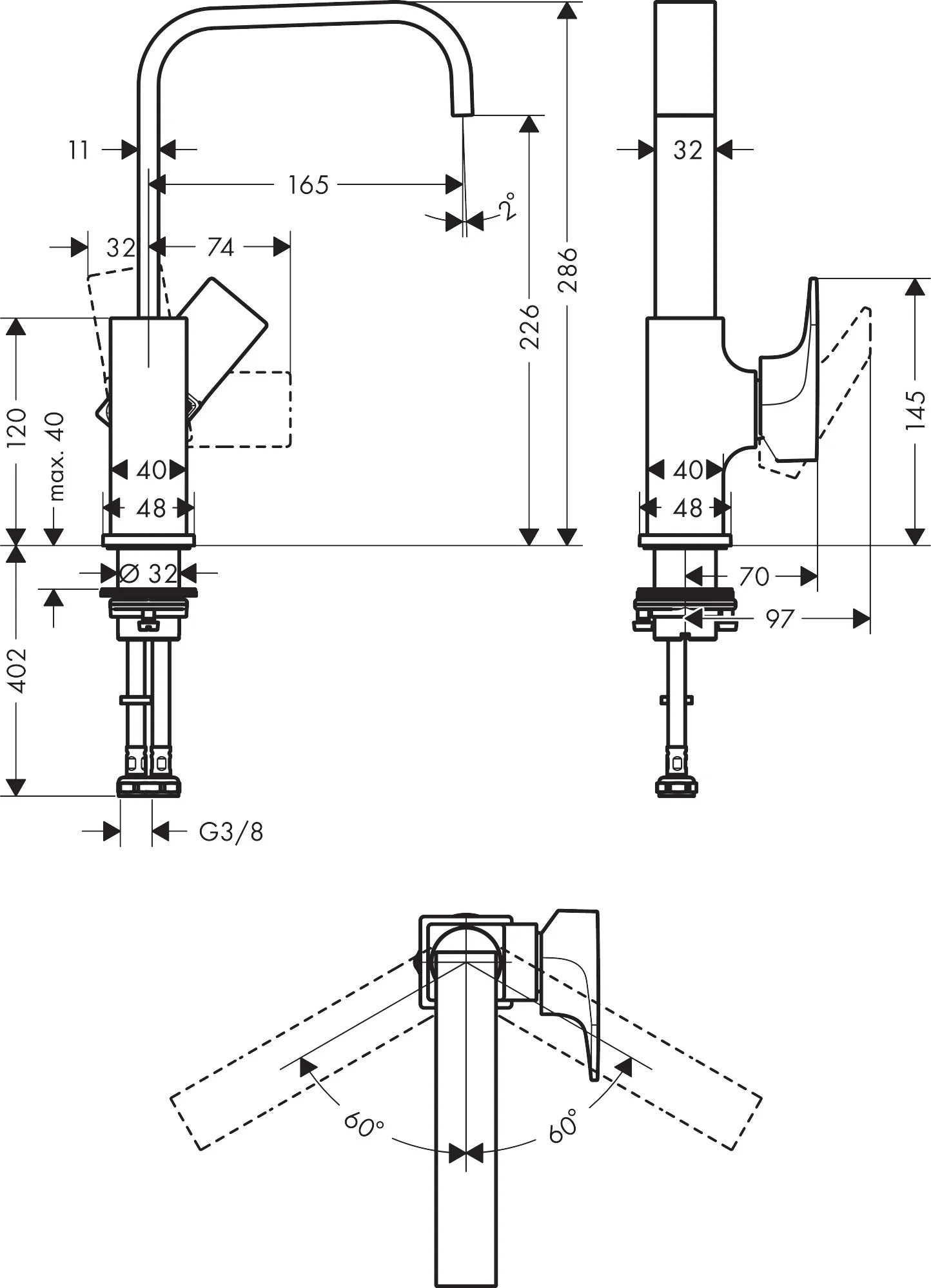 Hansgrohe Metropol Einhebel-Waschtischmischer 230 BBR, Brushed Bronze, Ausladung 165 mm, Auslaufhöhe 226 mm, Push-Open Ablaufgarnitur