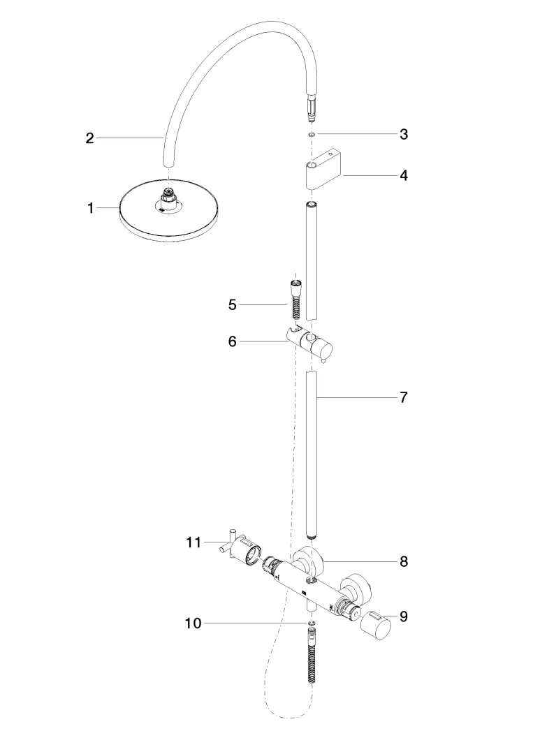 Dornbracht TARA Showerpipe mit Brause-Thermostat ohne Handbrause FlowReduce 220 mm - Chrom Dornbracht TARA Showerpipe mit Brause-Thermostat ohne Handbrause FlowReduce 220 mm - Chrom