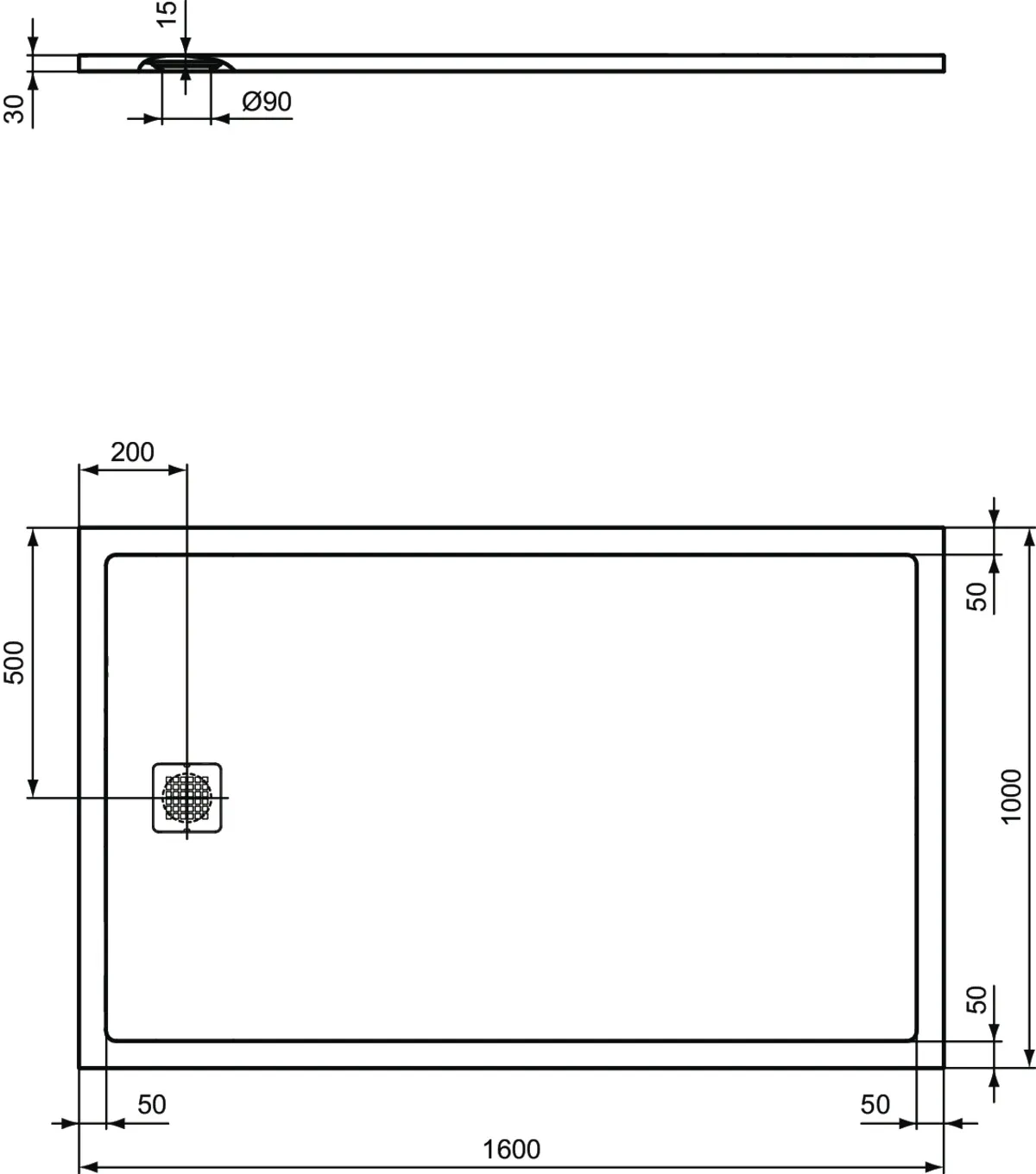 Ideal Standard Duschwanne „UltraFlatS“ 100 × 160 cm in Schiefer