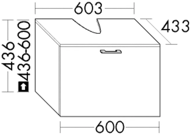 Waschbeckenunterschrank Sys30 von burgbad - 1 Auszug, 435x603x440 mm, Ausschnitttiefe 255 mm