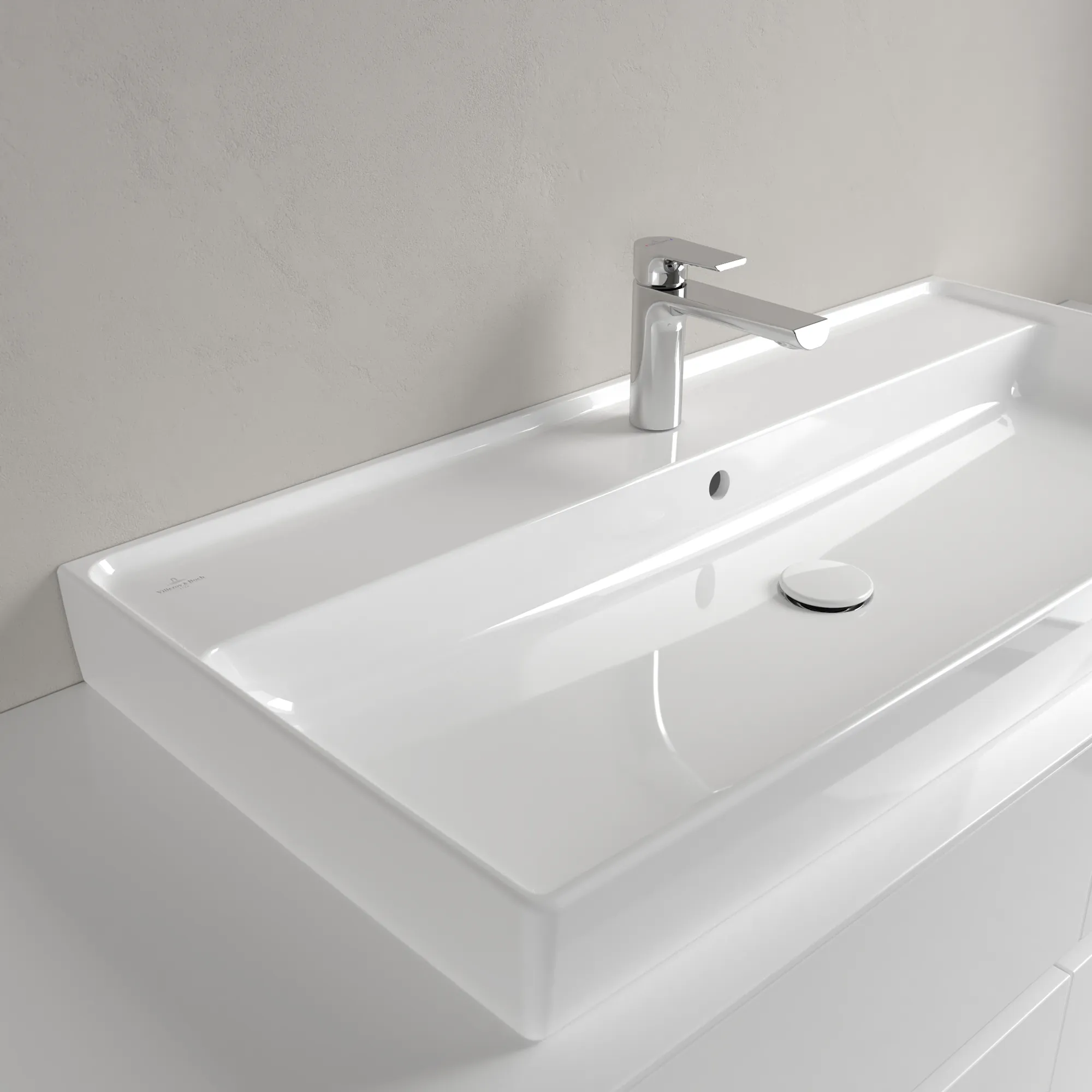 Villeroy & Boch Schrankwaschtisch aus TitanCeram geschliffen „Collaro“ 1000 × 470 × 160 mm, mit Hahnlochbohrung, Hahnlochposition mittig in Weiß Alpin Villeroy & Boch Schrankwaschtisch aus TitanCeram geschliffen „Collaro“ 1000 × 470 × 160 mm, mit Hahnlochbohrung, Hahnlochposition mittig in Weiß Alpin