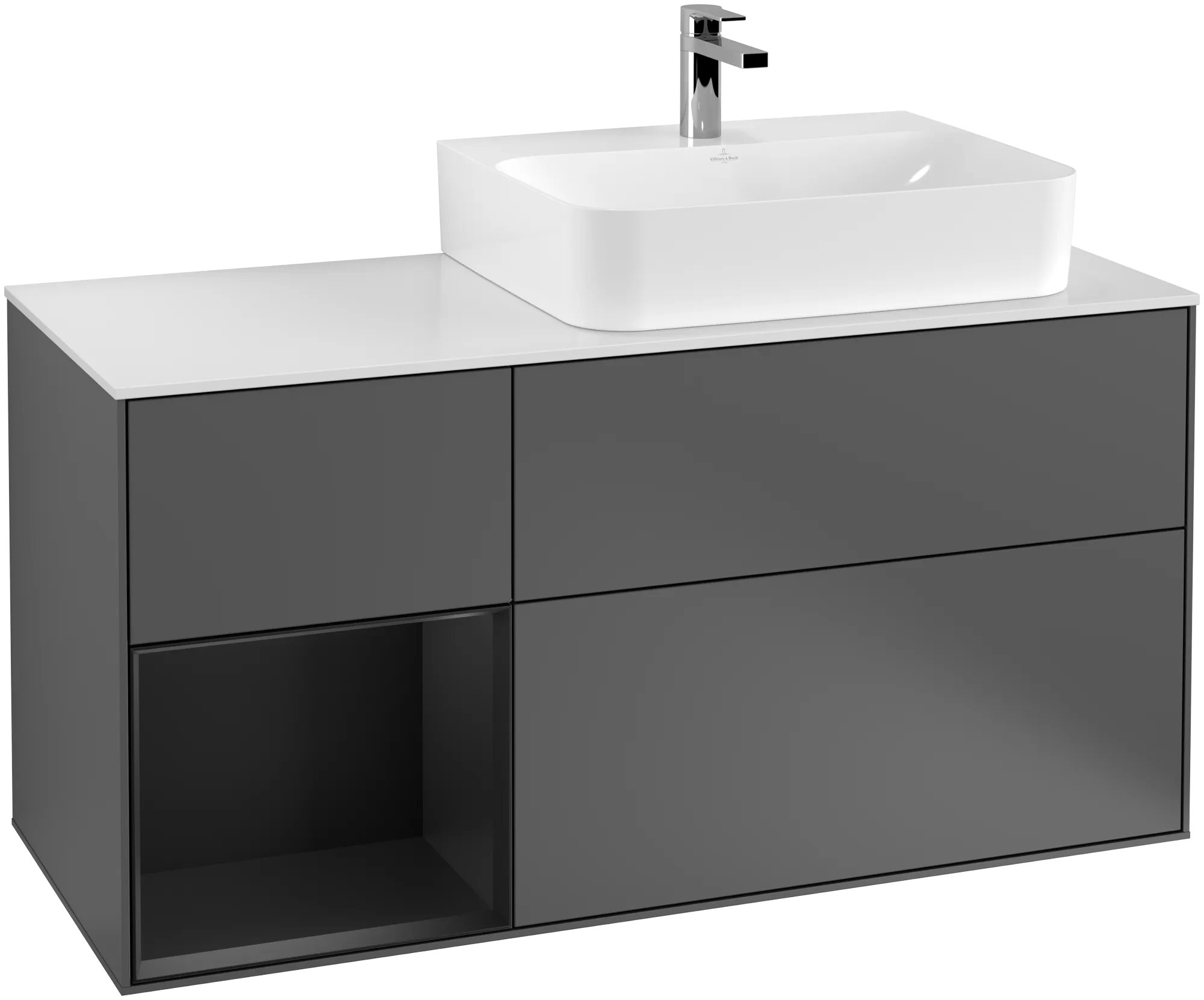 Villeroy & Boch Waschtischunterschrank „Finion“ für Schrankwaschtisch 1200 × 603 × 501 mm Anthracite Matt Lacquer, für Becken rechts Villeroy & Boch Waschtischunterschrank „Finion“ für Schrankwaschtisch 1200 × 603 × 501 mm Anthracite Matt Lacquer, für Becken rechts
