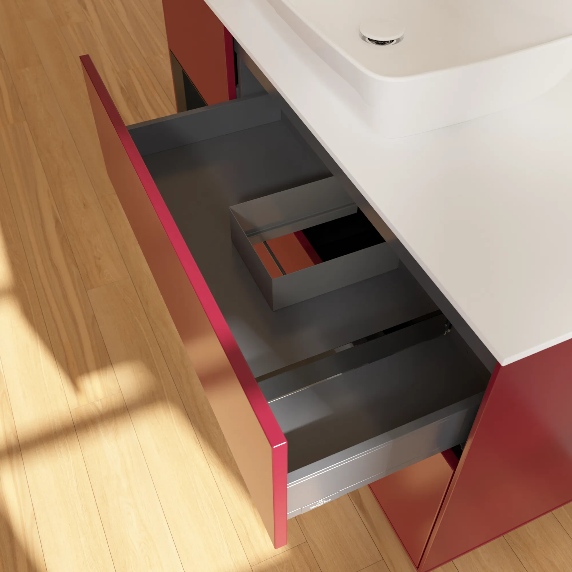 Villeroy & Boch Waschtischunterschrank „Finion“ für Schrankwaschtisch 1200 × 603 × 501 mm Peony Matt Lacquer, für Becken mittig, mit Hahnlochbohrung