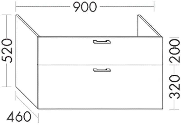 Burgbad Waschtischunterschrank Sys30, 900 mm breit, 460 mm tief, 520 mm hoch, 1 Schublade oben mit Siphonausschnitt, 1 Auszug unten