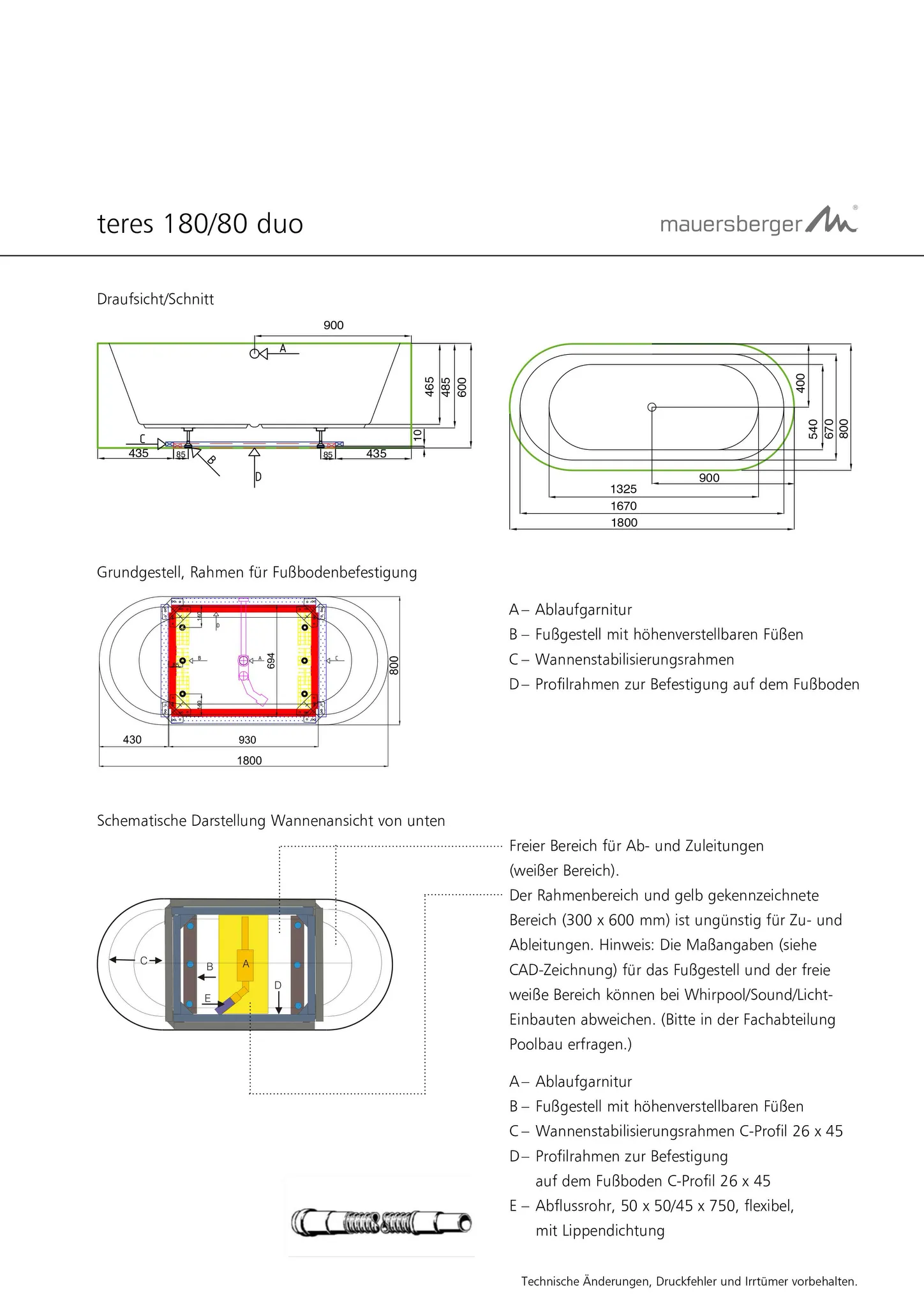 Mauersberger Mineral-Badewanne teres 180/80 duo