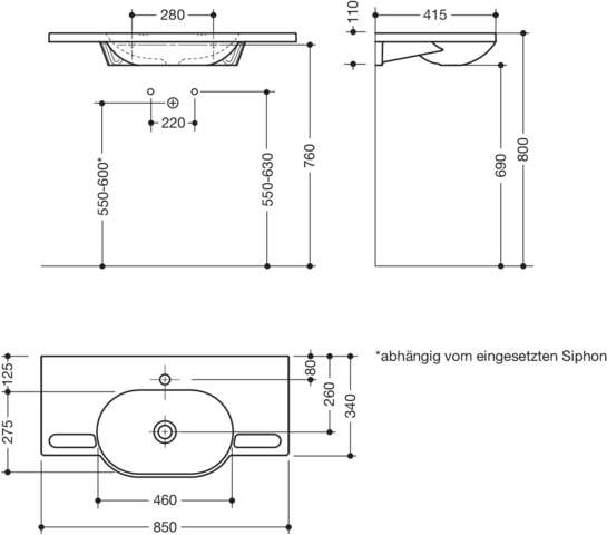 Wandwaschtisch 85 × 41,5 × 11 cm