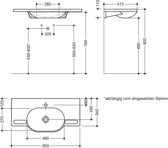 HEWI Waschtisch PG87, alpinweiß, 850x415mm, ovales Becken HEWI Waschtisch PG87, alpinweiß, 850x415mm, ovales Becken