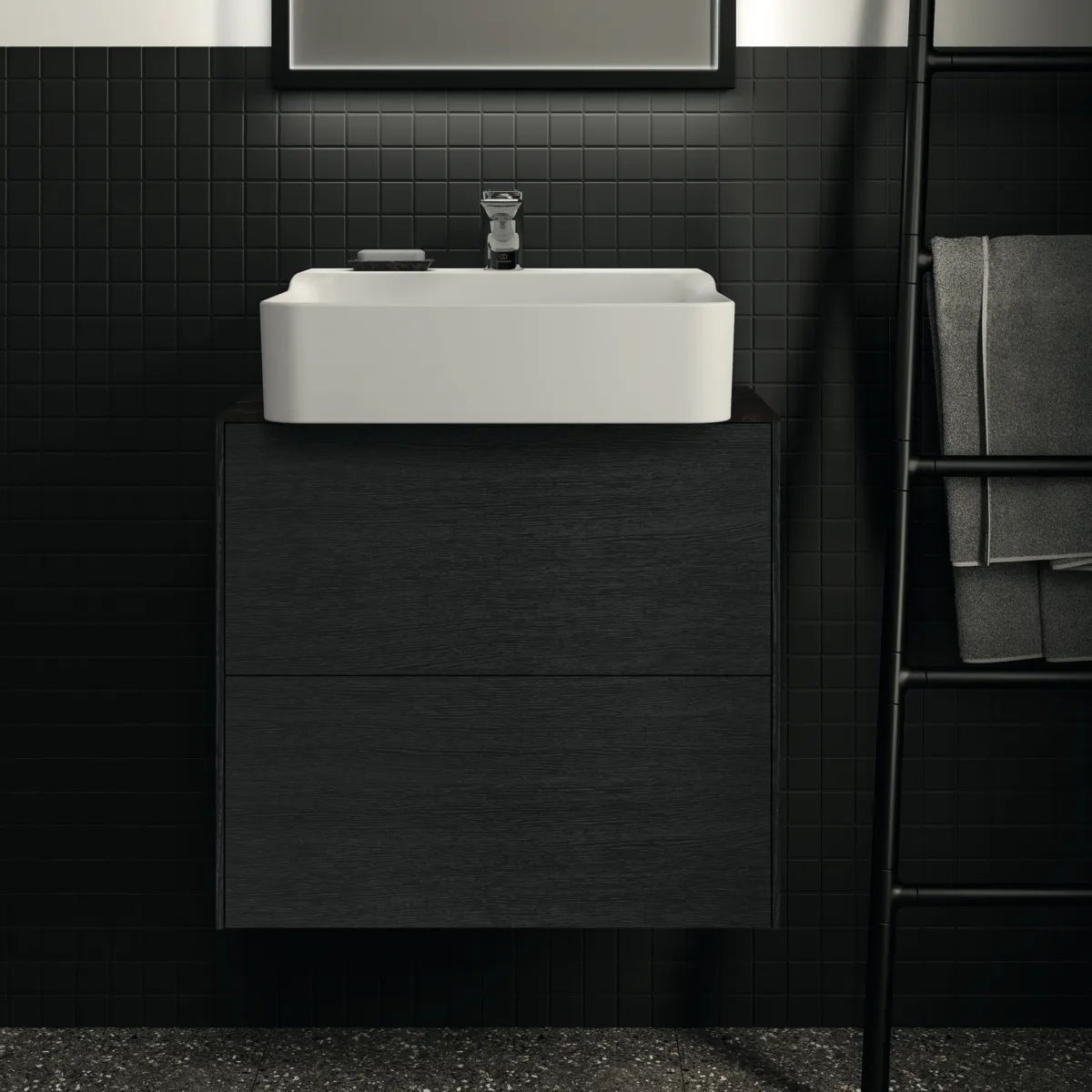 Waschtischplatte Conca, aus Keramik, 602x373x6mm, Marmor Noir Desir Waschtischplatte Conca, aus Keramik, 602x373x6mm, Marmor Noir Desir
