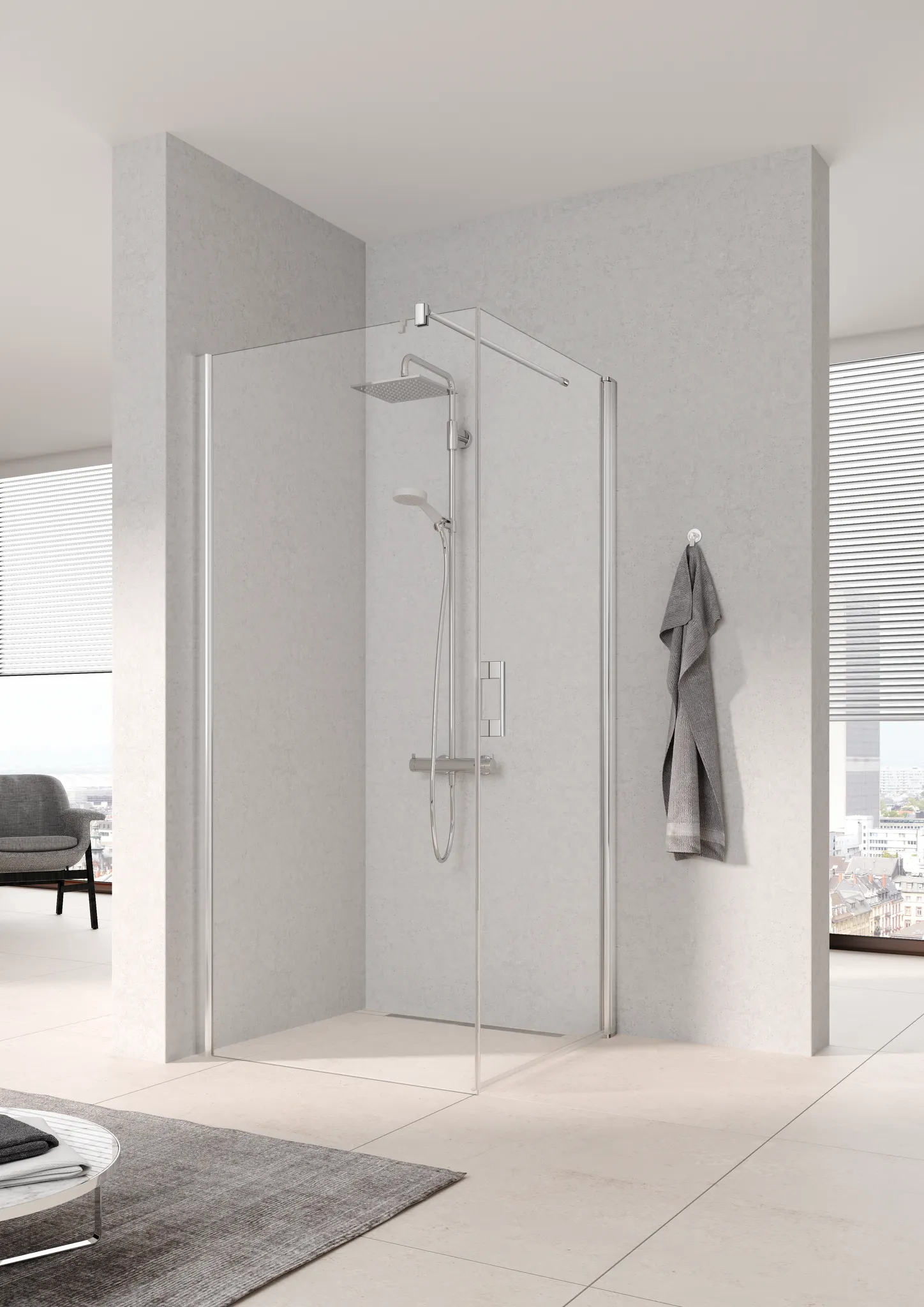 Kermi Duschdesign Walk-In-Duschkabine WALK-IN Wall „PEGA“ Glas Klar, Profile Silber Hochglanz, BV: 730 - 755 mm WE: 740 - 765 mm H: 1850 mm