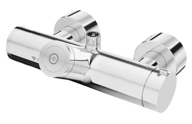 Aufputz-Duscharmatur VITUS VD-C-T / o, Mischwasser, Thermostat, Elektronisch, Selbstschluss, 2 RFV, Batteriefach, 2x DN 15 G 1/2 AG, DN 15 G 1/2 AG (oben), SWS Bus-Extender VITUS BE-FV, chrom
