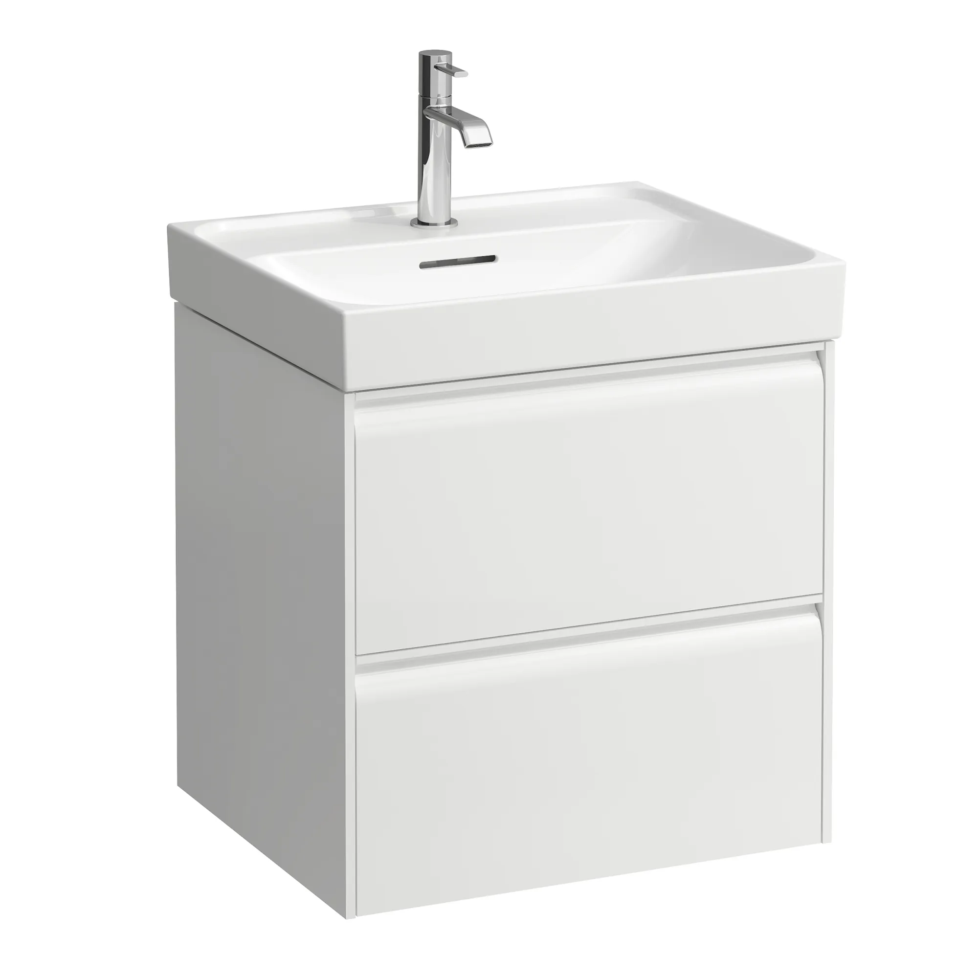 Waschtischunterbau, MEDA, 448x534x515, mit 2 Schubladen, 1 Ordnungssystem, integrierte Griffleiste, Vollauszug und Soft-Close, für Waschtisch MEDA H810112 (55 cm), weiß matt Waschtischunterbau, MEDA, 448x534x515, mit 2 Schubladen, 1 Ordnungssystem, integrierte Griffleiste, Vollauszug und Soft-Close, für Waschtisch MEDA H810112 (55 cm), weiß matt
