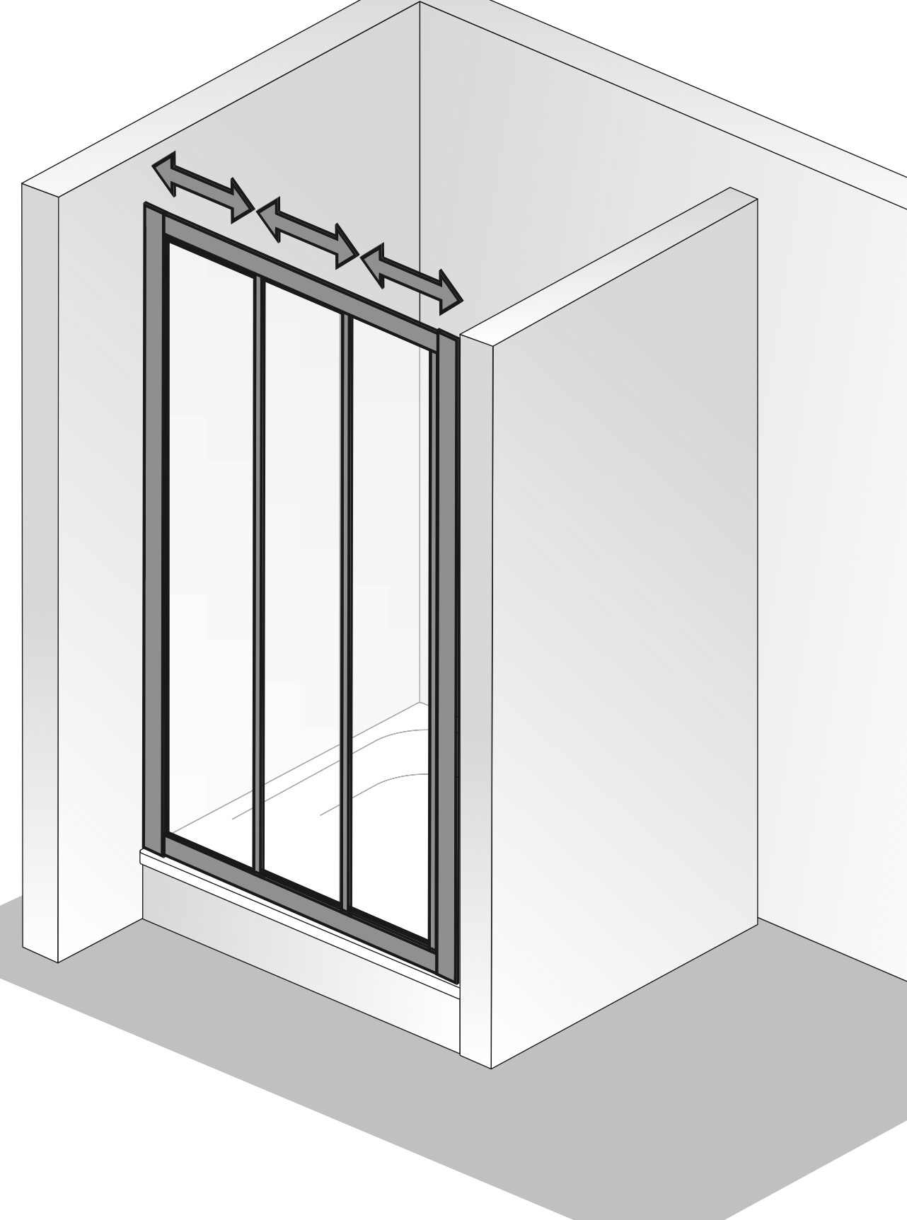HSK Duschtür 3-teilig „Favorit“ Glas Tropfen hell (Kunstglas), Profile Alu Silber-matt, H: 1850 mm HSK Duschtür 3-teilig „Favorit“ Glas Tropfen hell (Kunstglas), Profile Alu Silber-matt, H: 1850 mm