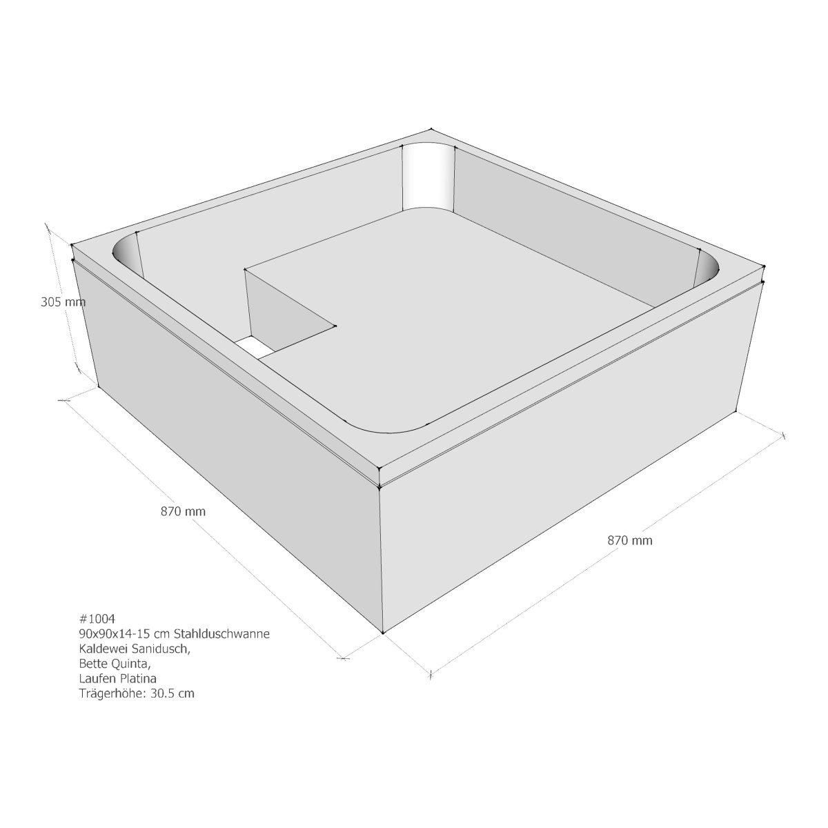 Set Kaldewei Duschwanne Sanidusch 90 × 90 cm mit Träger und Sanit-Ablauf in Weiß