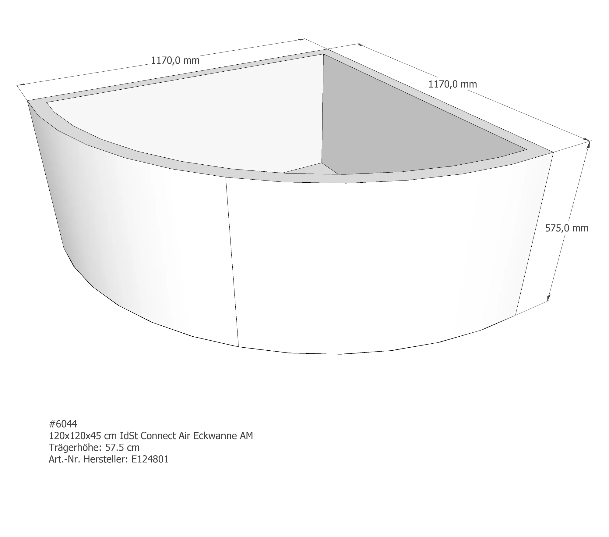 Badewannenträger passend für Ideal Standard Connect-Air 120 × 120 × 45 cm