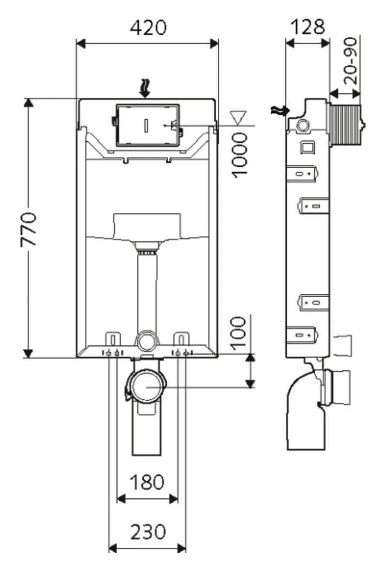 WC-Modul MONTUS, Typ C-N 120, B 42 cm x H 77 cm, Rahmen verzinkt