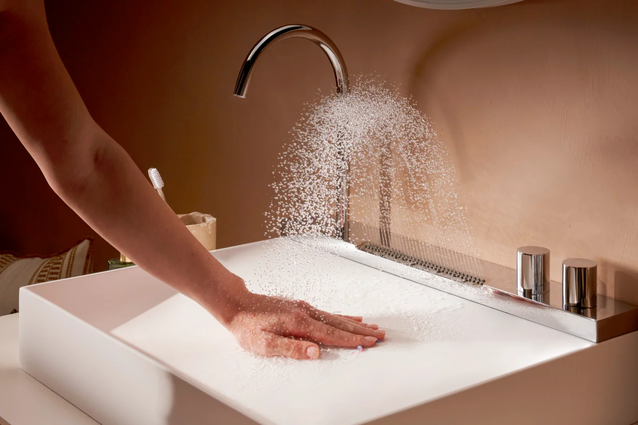 Hansgrohe Avalegra AquaUnit 58 cm, Chrom, matt, Aufsatz und wandhängend, 580x475x100 mm, Schwenkauslauf, Laminarstrahl & Rain, QuickClean+, Thermostatkartusche